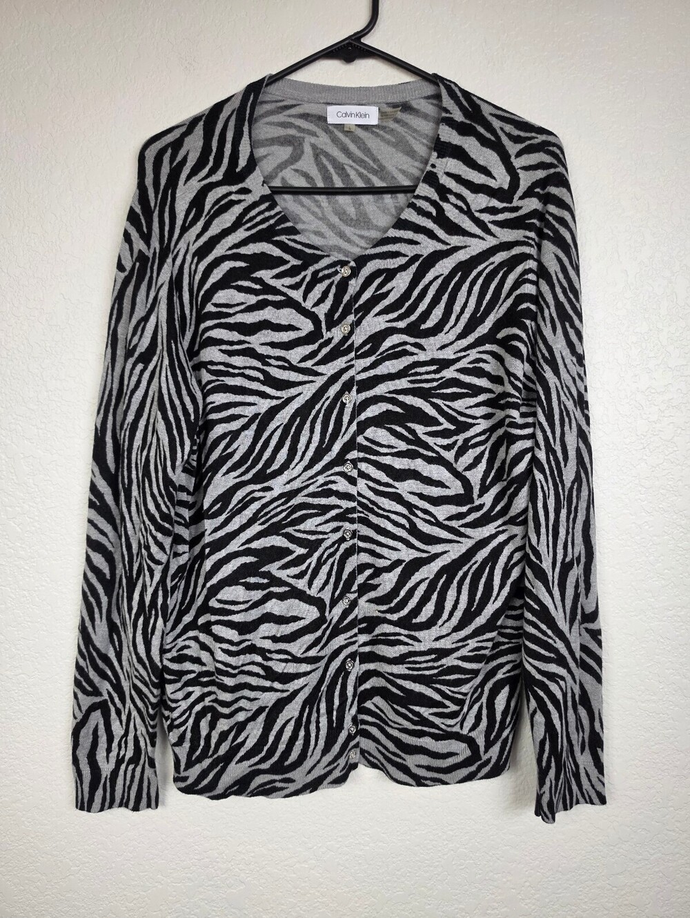 Calvin Klein Women's Zebra Print Rayon Nylon Sweater Large
